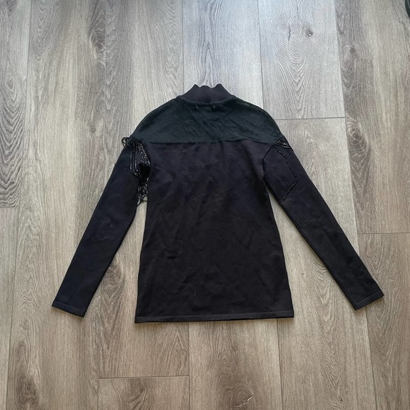 paola bernardi black mesh tassel fringe embellished long sleeve knit sweater new - Picture 3 of 5